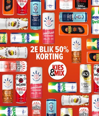 2e blik 50% korting. Kies & mix premix drankjes.